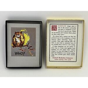 Vintage Antioch Bookplate Company Bookplates Who? Cartoon Owl On Branch